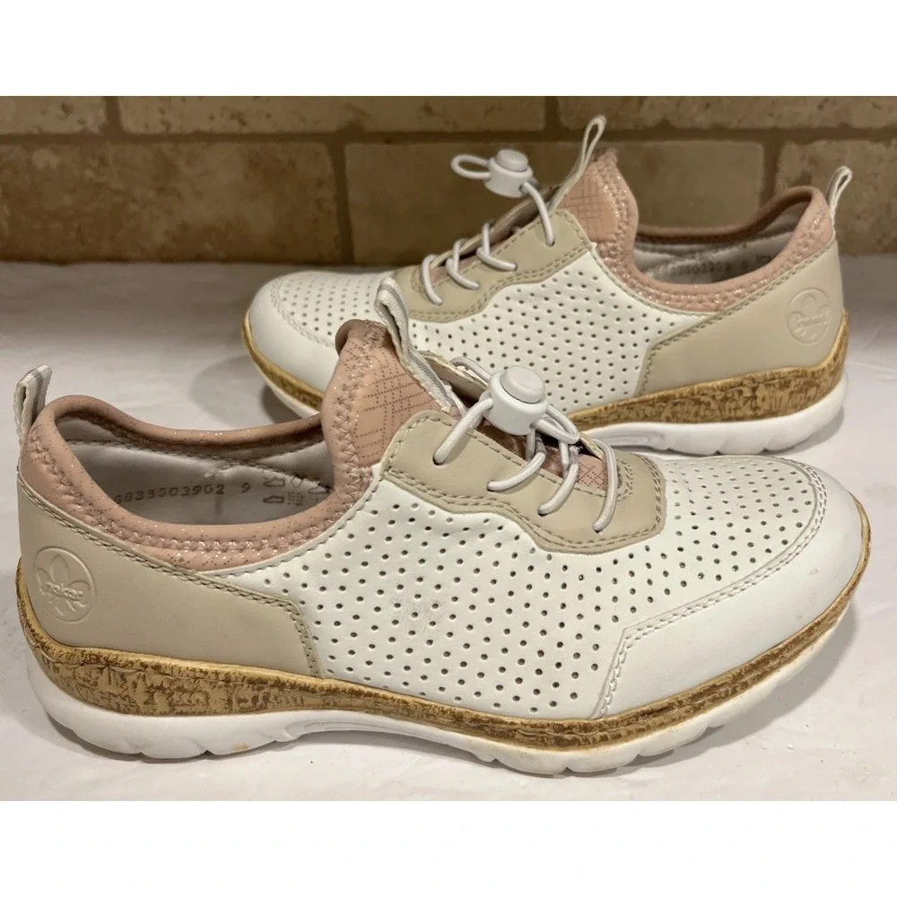 Rieker‎ Antistress Nikita Leather Walking Shoes White Pearl Rose Womens 7 EU 37